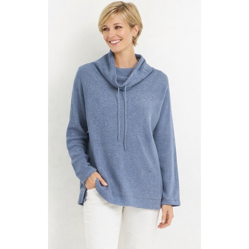 J Jill Pure Jill Cowl Neck Pullover Sweater Women Size S Blue Textured Knit NEW